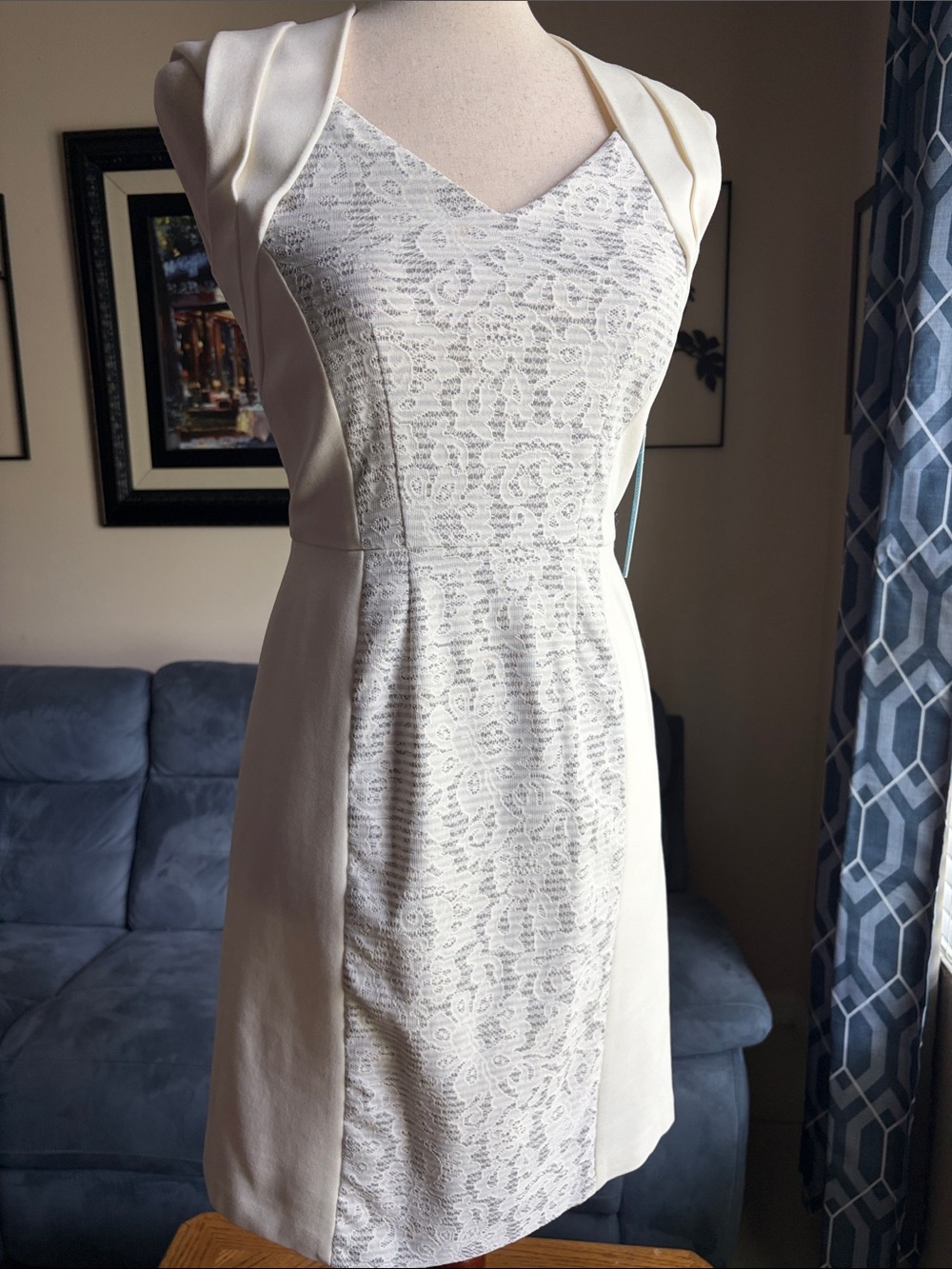ANTONIO MELANI Ivory Lace-Panel Sheath Dress